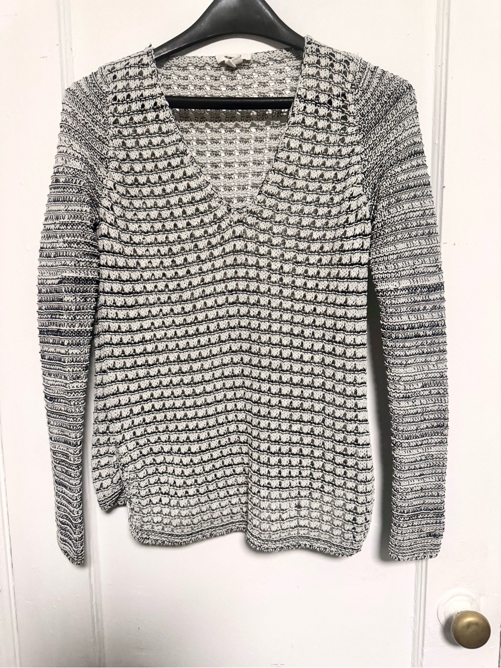 Helmut Lang V-Neck Textured Knit Women's Sweater - Black & White sz S